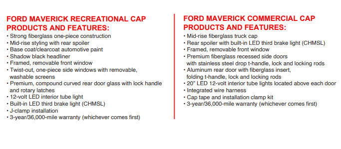 Ford Maverick Leer Truck Caps For Maverick - 2 options coming 1641310124682