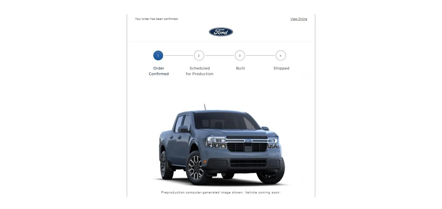 Ford Maverick Online order tracker link no longer works? order email