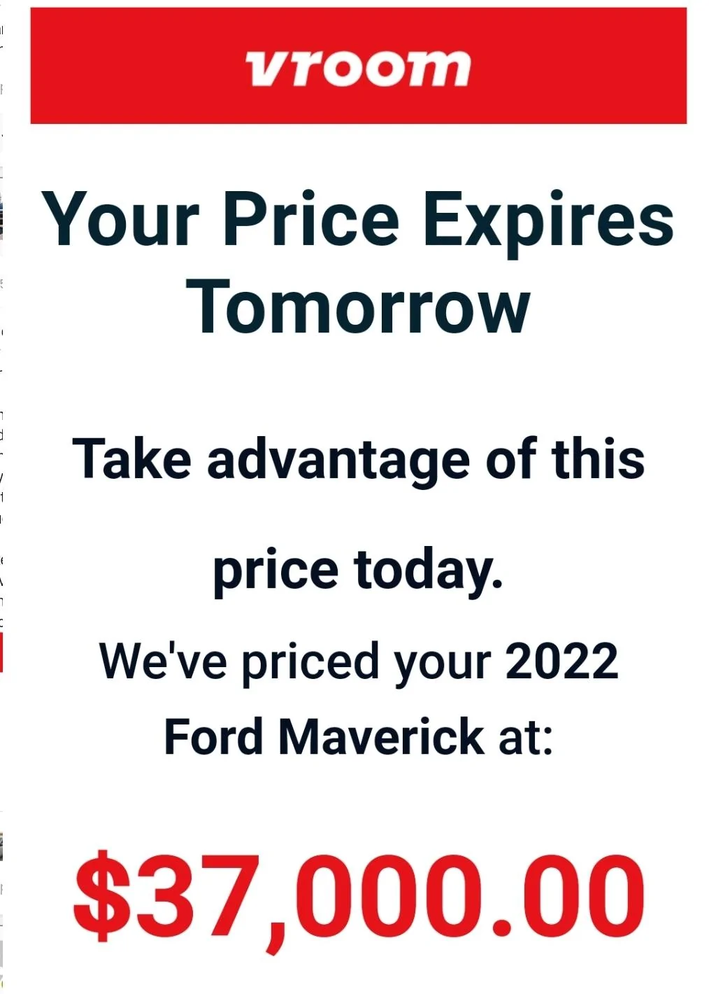 Ford Maverick VROOM CAR VALUATION Screenshot_20220104-214815_Chrom