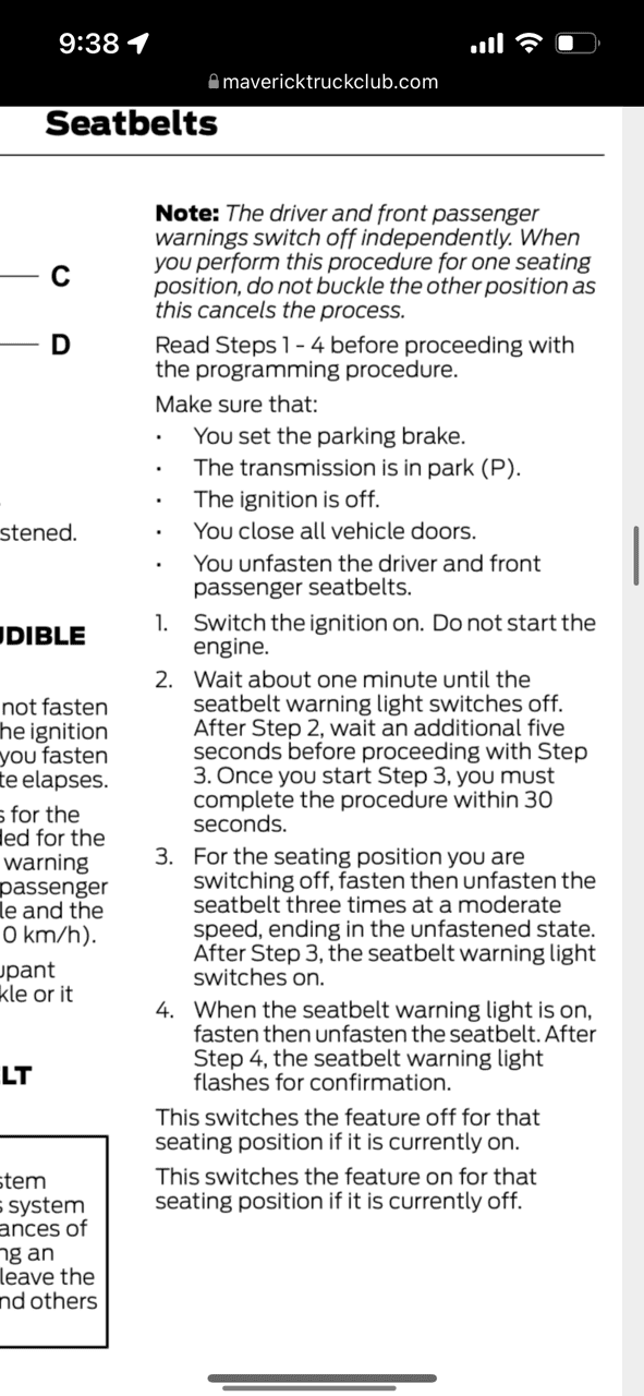 Ford Maverick How to turn off seat belt alarm if your Manual's instructions don't work. [For Hybrid and probably Ecoboost Too] - DIY IMG_0790.PNG