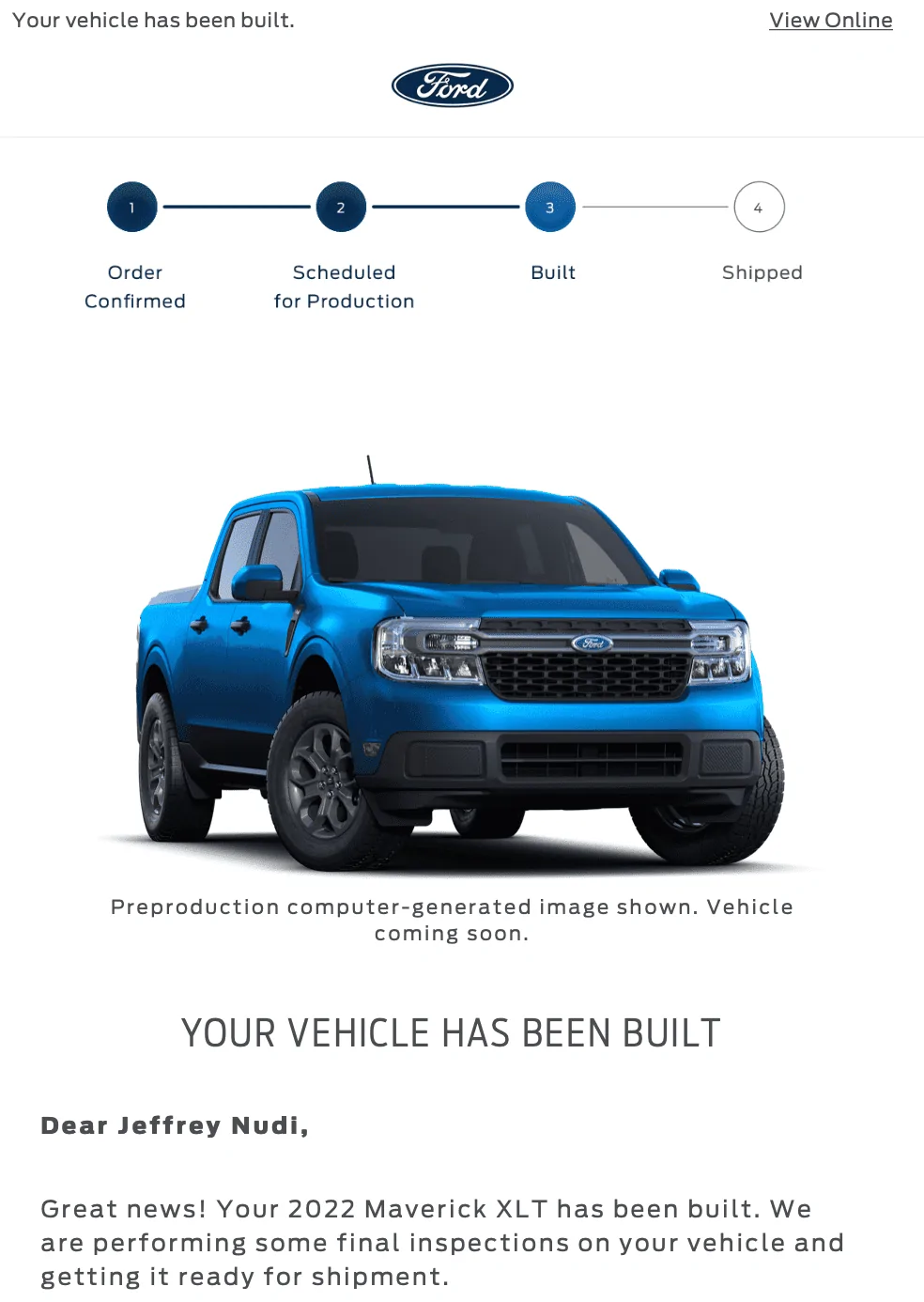 Ford Maverick Got Notice of Build 01/07/22 Screen Shot 2022-01-08 at 7.26.12 AM