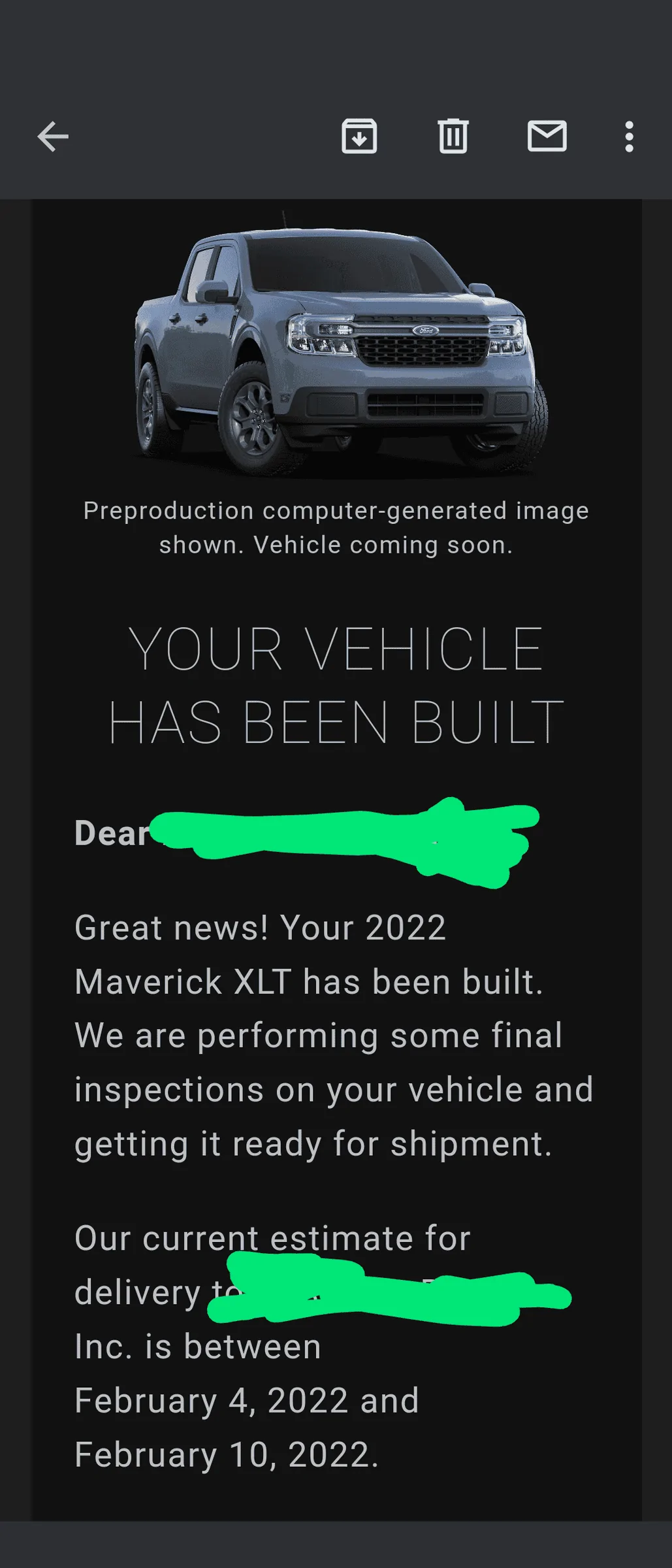 Ford Maverick She's built! Now just to wait a bit longer. Screenshot_20220108-174947~2