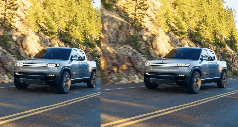 Ford Maverick Maverick vs Rivian parked side-by-side [NA Truck of the Year Finalists] 1641825793996