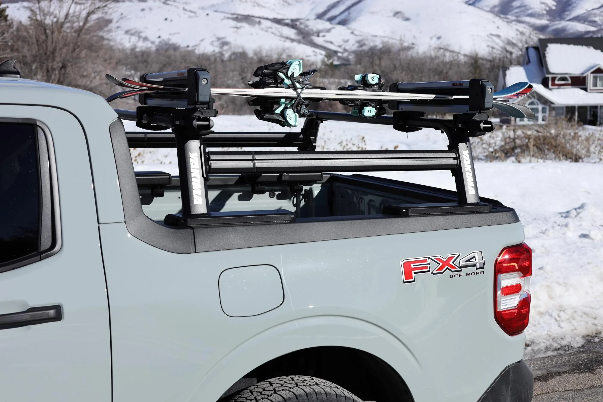 Ford Maverick Yakima Medium Profile Bed Rack with Ski Attachment 2S1A9780