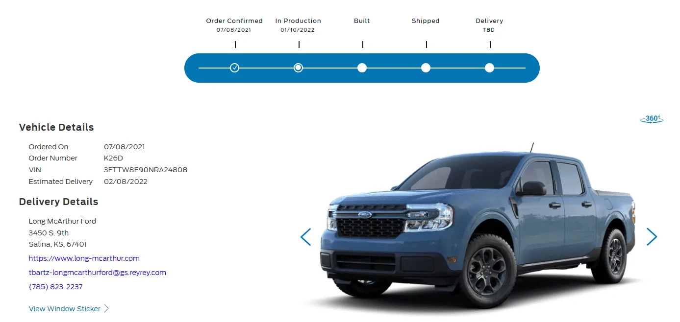 Ford Maverick January 3rd build week? Ford Tracker