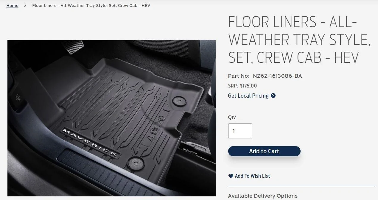 Ford Maverick Floor Mat Options for Hybrids? Front