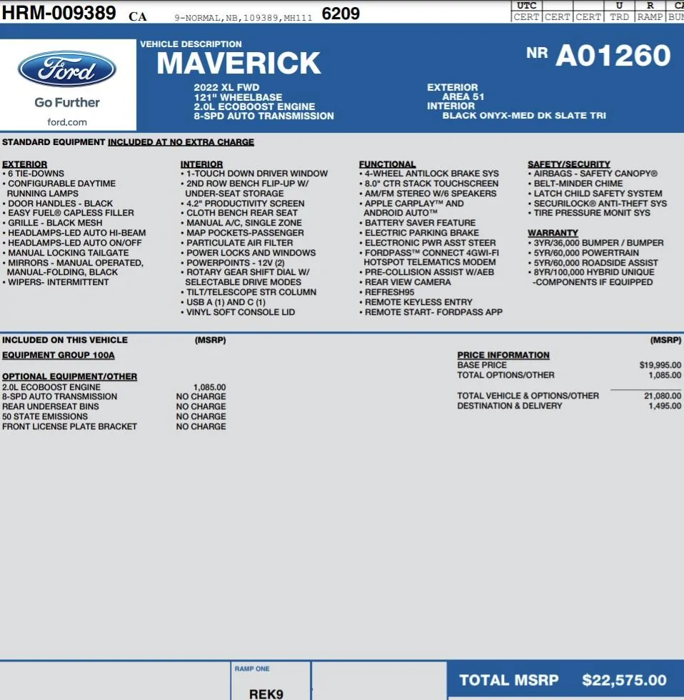 Ford Maverick Anyone try their luck selling on Carvana, Vroom, etc.? 2022 Maverick sticker