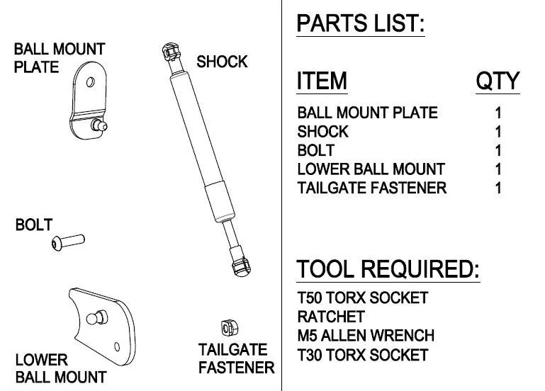Ford Maverick DeeZee Tailgate Damper (Assist) Extra Parts left over after installing? Only 5 parts listed