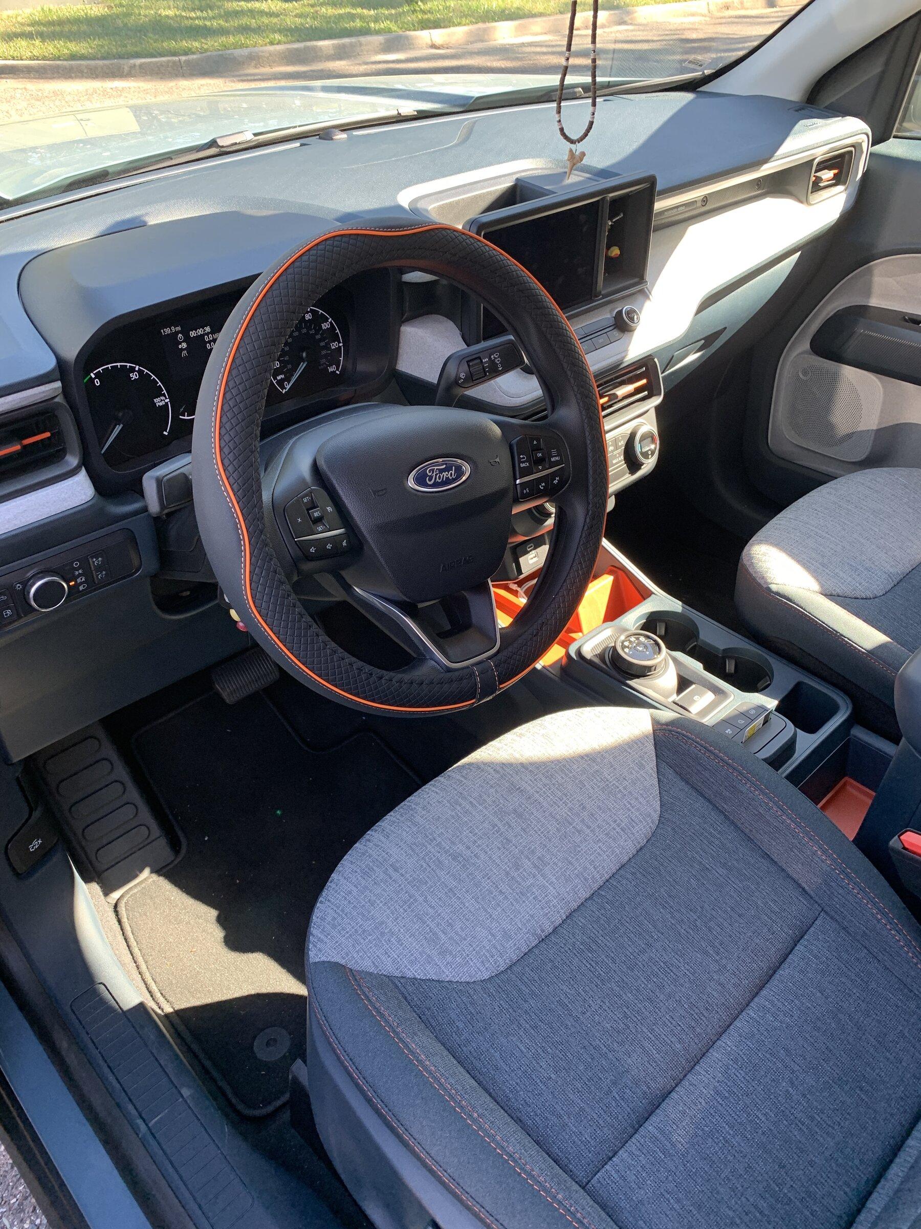 Ford Maverick Orange accented steering wheel cover for XLT interior 2A4F7DF0-ACB1-4FC0-B87E-6860D3D7A841