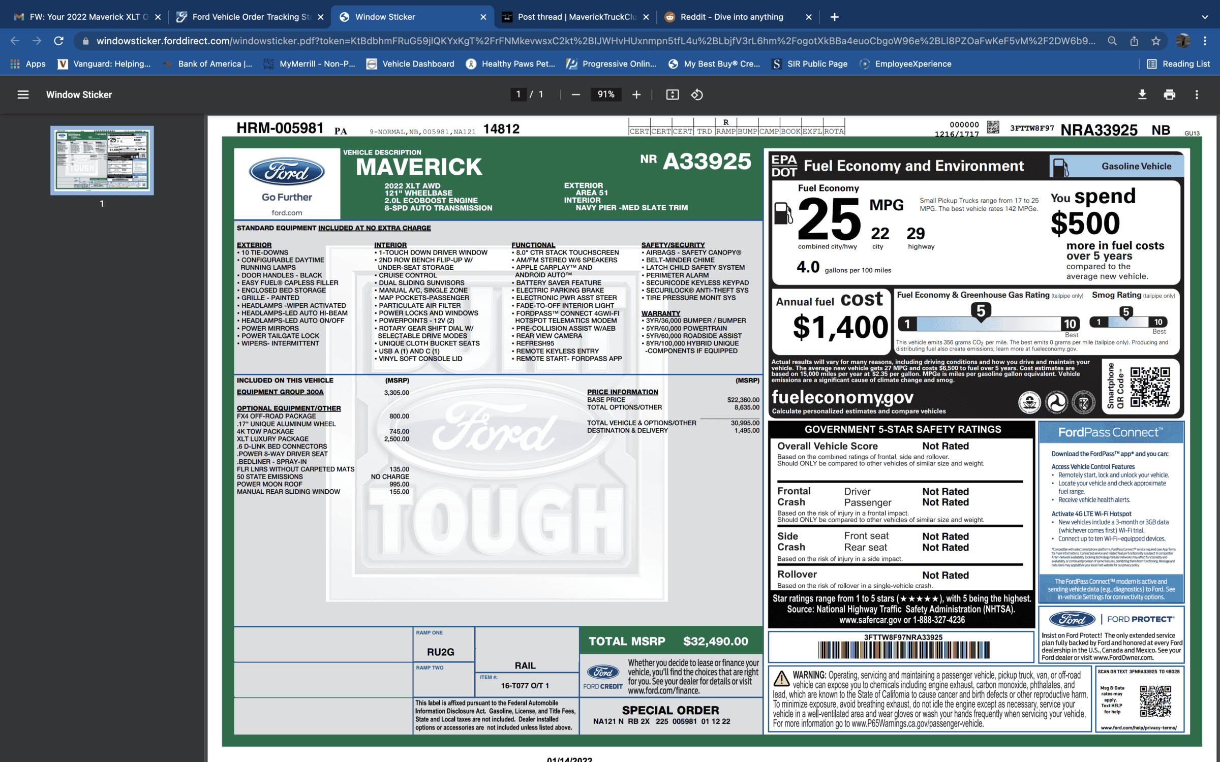 Ford Maverick 1/17 Build Week Window Stickers Screen Shot 2022-01-18 at 10.53.29 AM