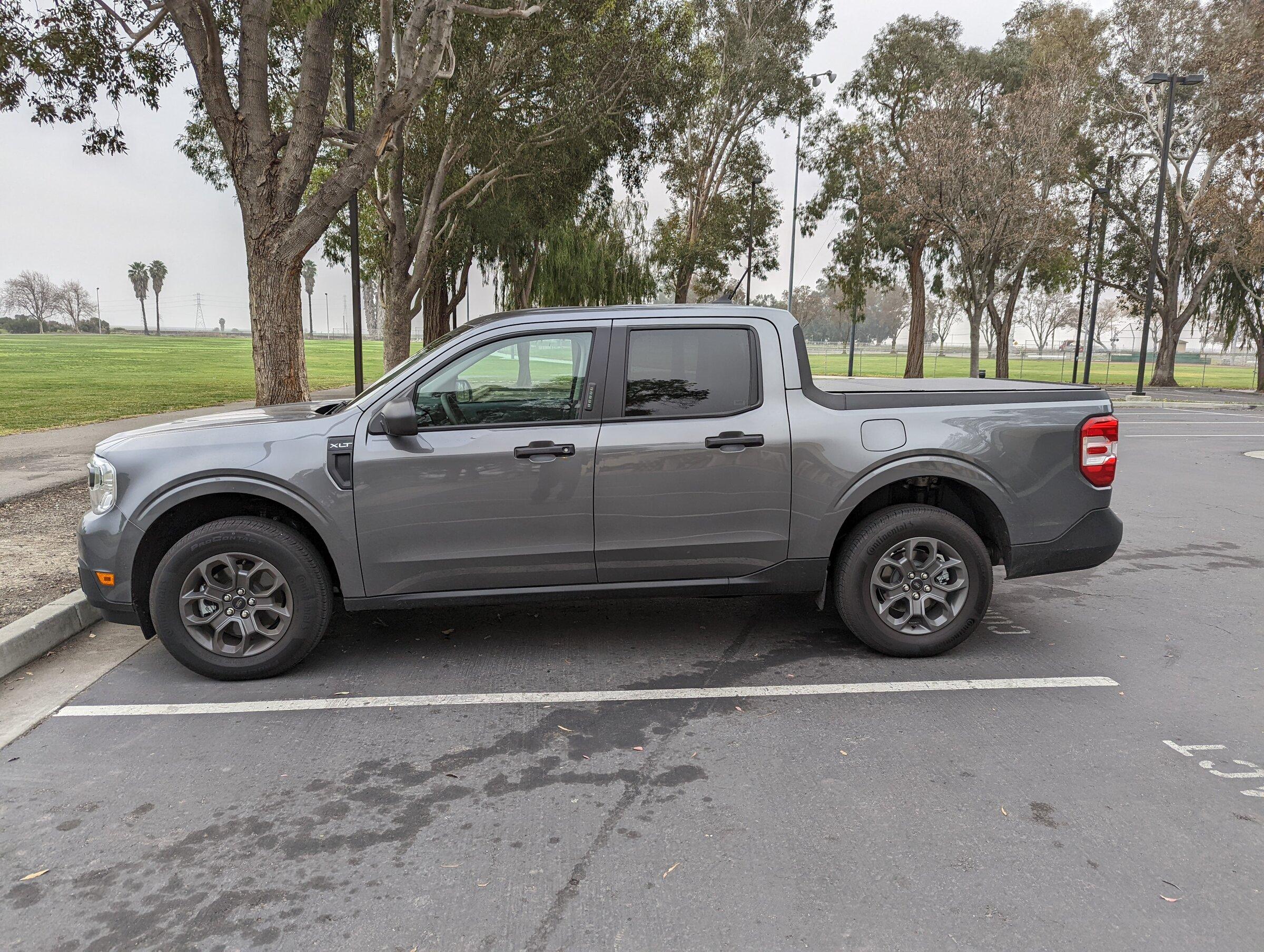 Ford Maverick LOMAX Diamond Plate Hard Tri-Fold Tonneau Cover installed PXL_20220118_164448911