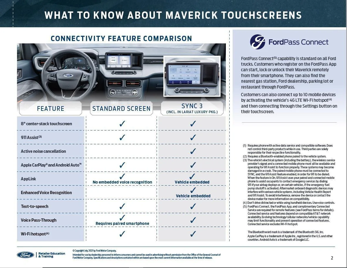 Ford Maverick 8" Touchscreen Guide - Standard vs SYNC 3 Functions Comparison 2022 Ford Maverick 8%22 Touchscreen Standard vs SYNC 3 functions 3