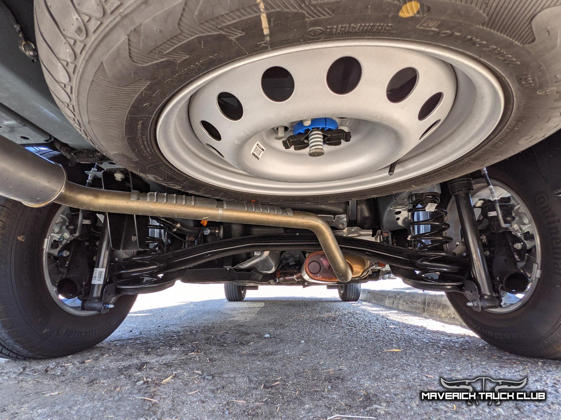Ford Maverick Bed length / width measurements + awesome Area 51 XLT Maverick pics & video Undercarriage Underbody Maverick XLT hybrid 2.0L 1