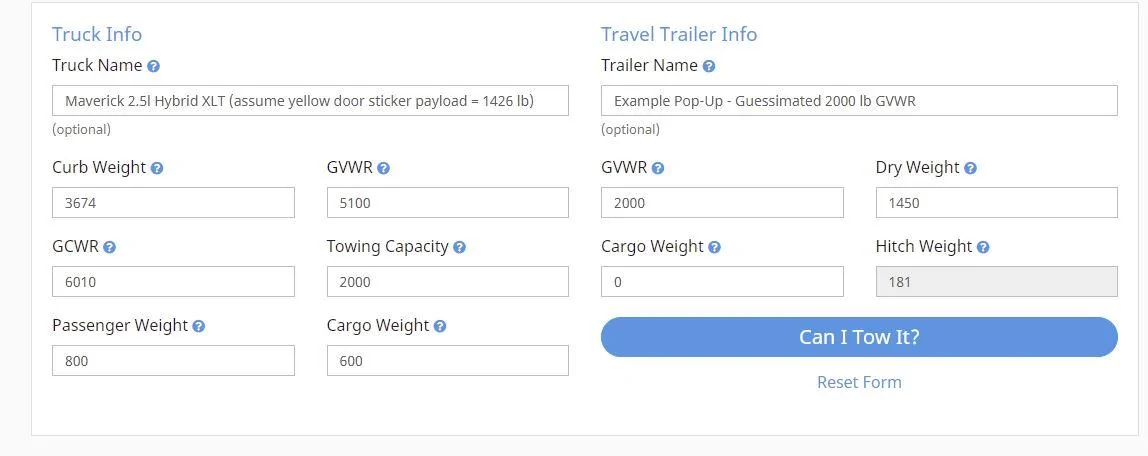 Ford Maverick 2022 Maverick Trailer Towing & GVWR / GCWR Guide tow ex