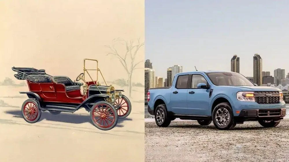 Ford Maverick 2022 Maverick Pricing is Less Expensive Than Ford Model T Adjusted for Inflation 1908-Ford-Model-T-and-2022-Ford-Maverick-1000x562