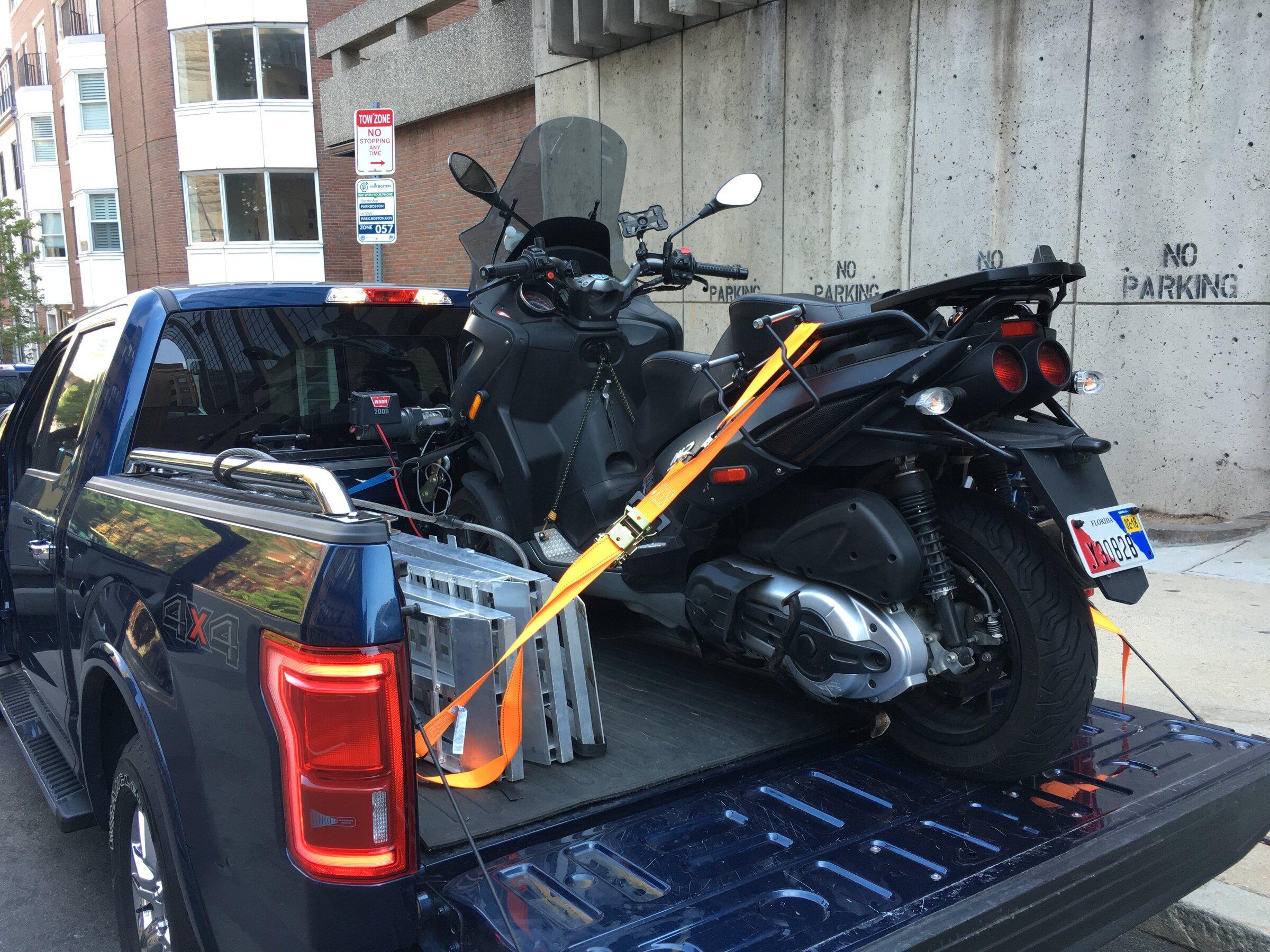Ford Maverick Indian Scout motorcycle loaded and hauled with no issues 285232D7-0049-4D2B-B637-D7E597BDFA8C