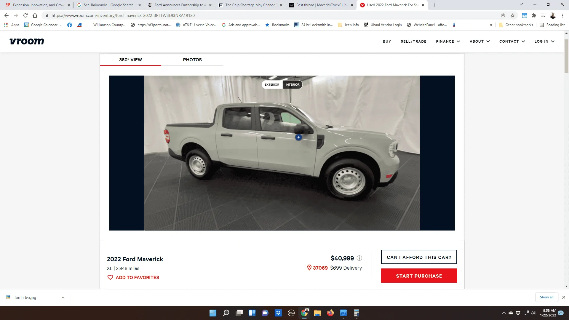 Ford Maverick $41K Maverick Echo Xl on Vroom?? 2022-01-22