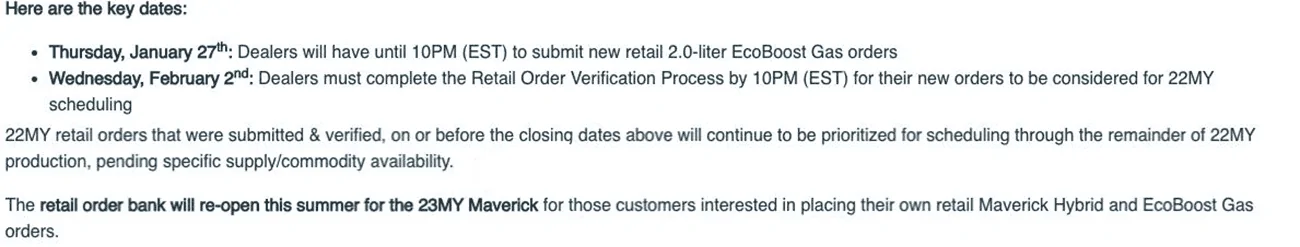 Ford Maverick 🛑 Dealer Memo: Ford Will Suspend New Maverick Ordering Until This Summer 1643037056655