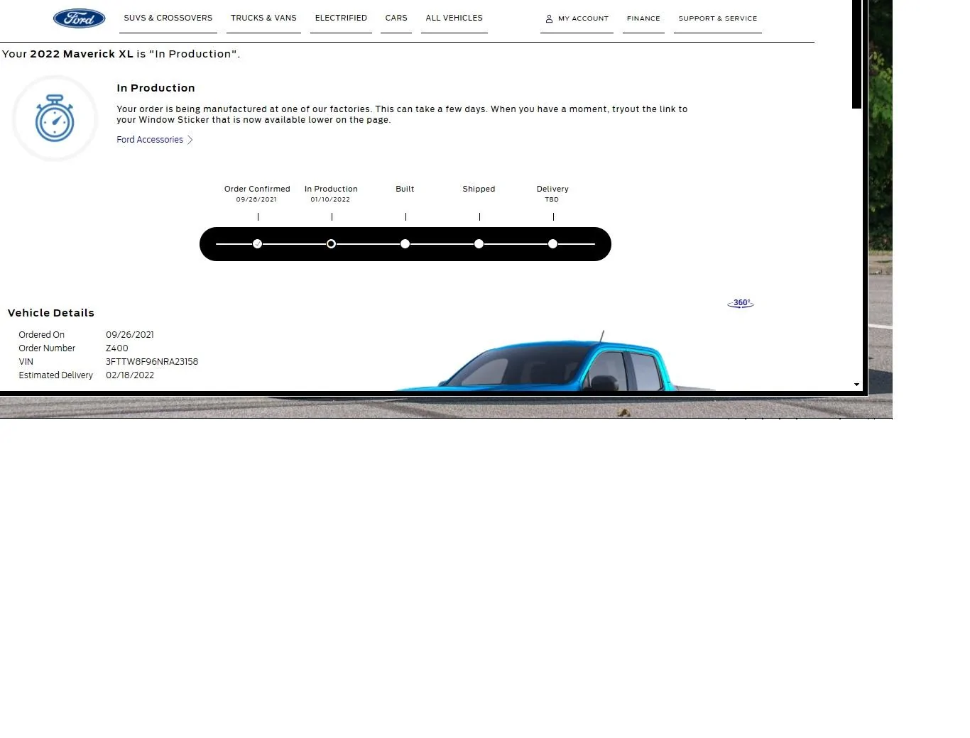 Ford Maverick Average time from In-Production to Built ? Untitled