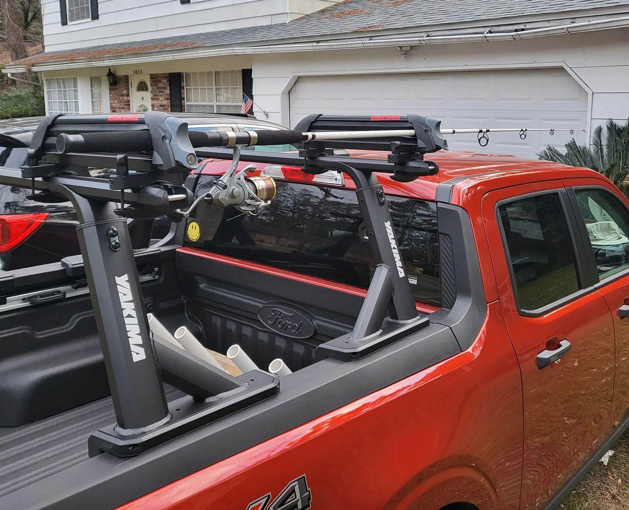 Ford Maverick Yakima ReelDeal fishing rod mount installed Yakima ReelDeal fishing rod mount installed on maverick