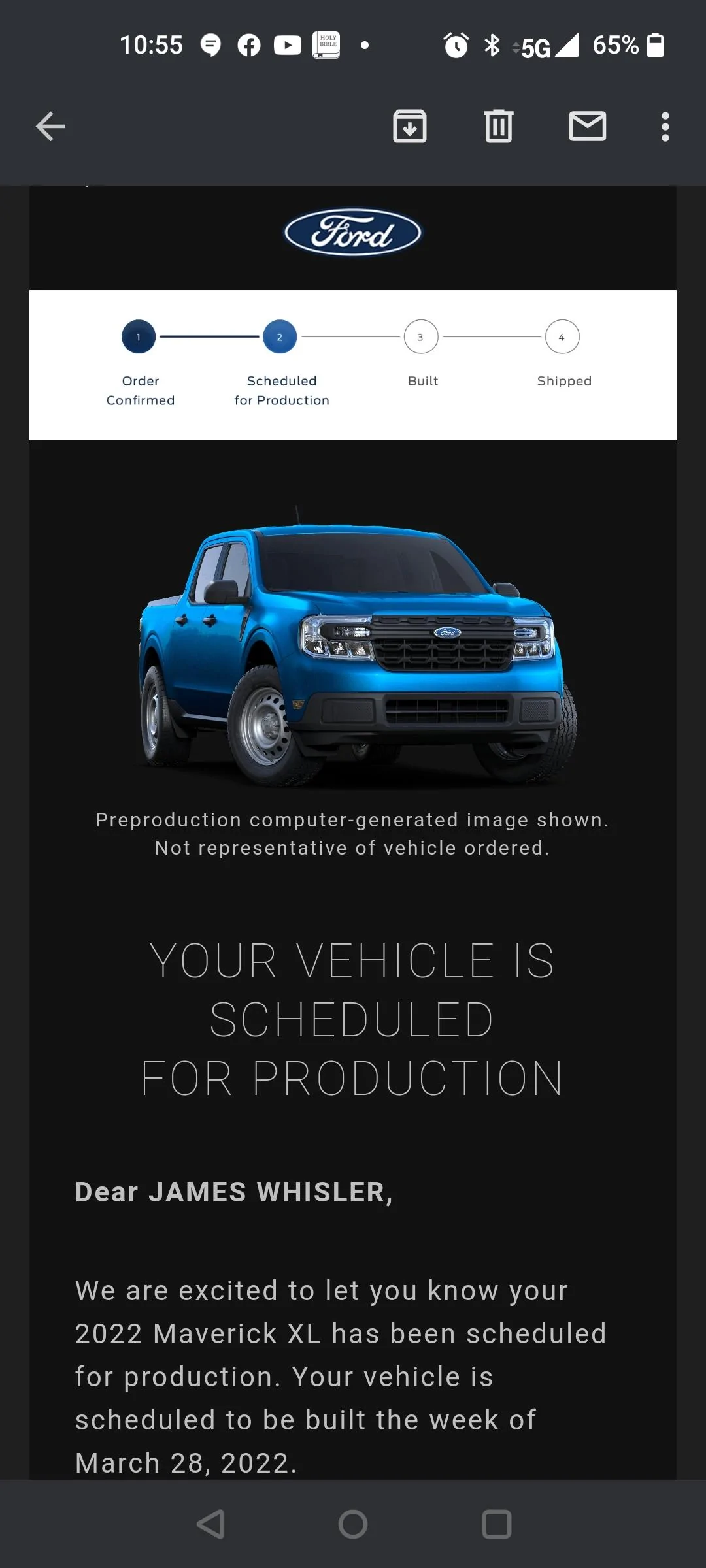 Ford Maverick ⏱ Maverick Scheduling Next Week (1/31) For Production Build Week 3/28/22 Screenshot_20220203-105527