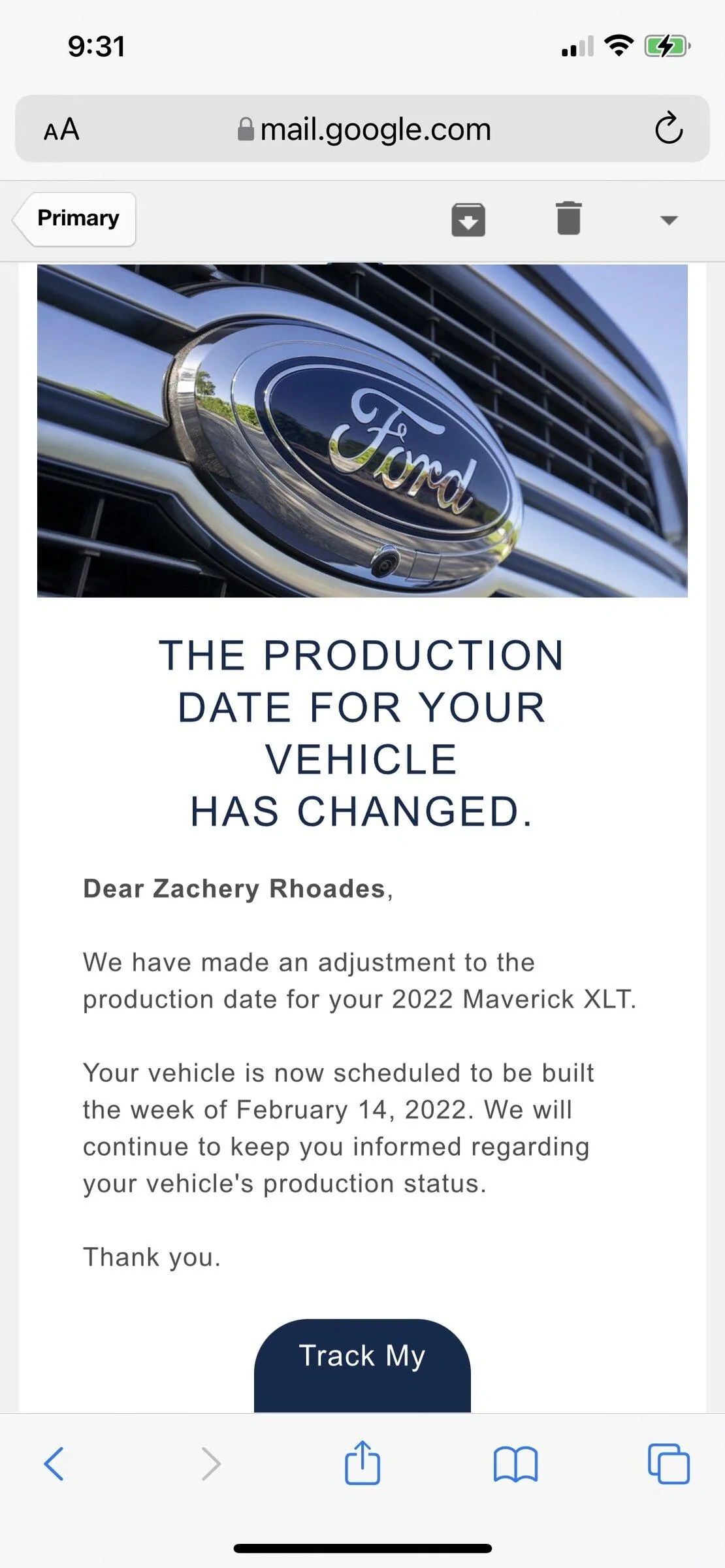 Ford Maverick Just got build date pushed for third time FB3FA7D9-EE0F-420A-986E-094DC46B3D83