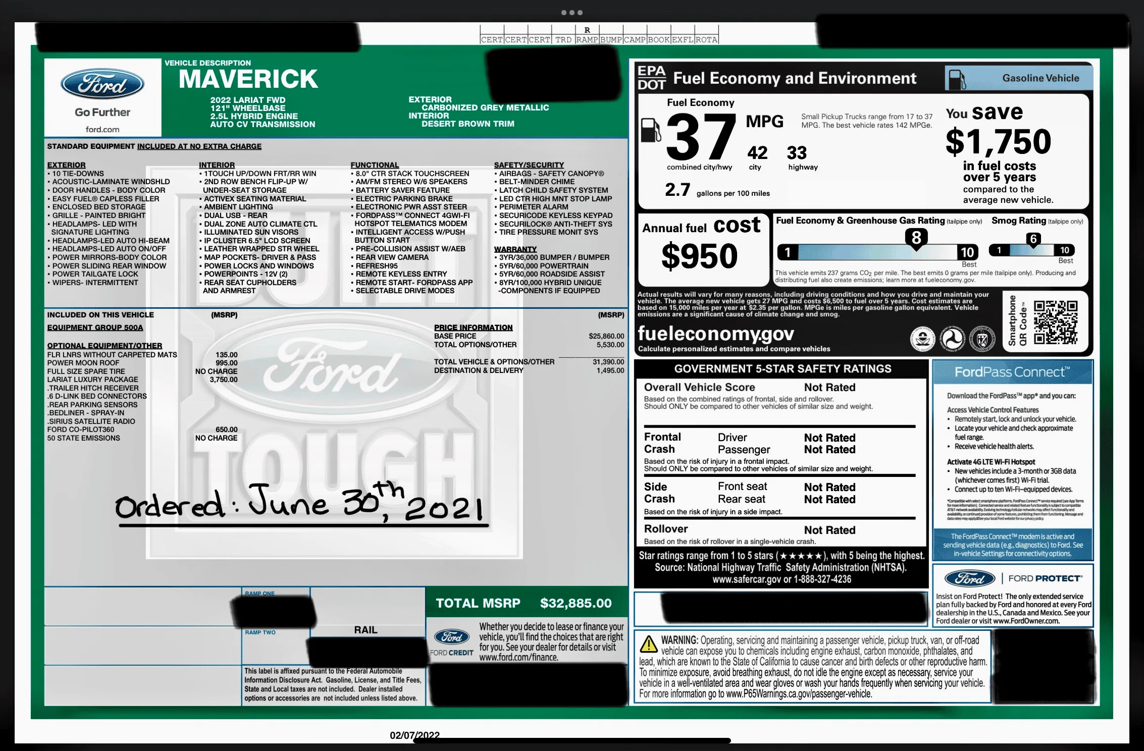 Ford Maverick Update - Window Sticker! - Another Maverick Hybrid Lariat Production Delayed 1644272985235