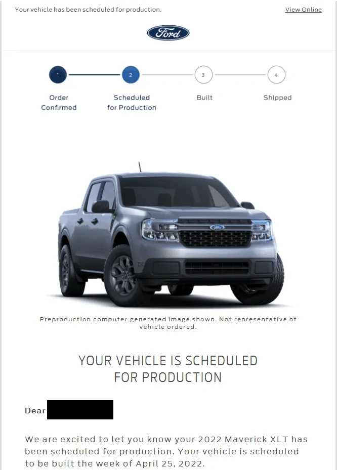 Ford Maverick Got a Tuesday Email for Scheduling 1644418047109