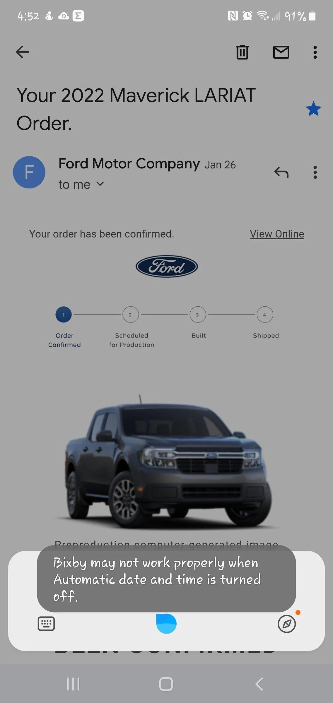 Ford Maverick 1/27/22 Order Rejected Screenshot_20220210-165215_Gmail