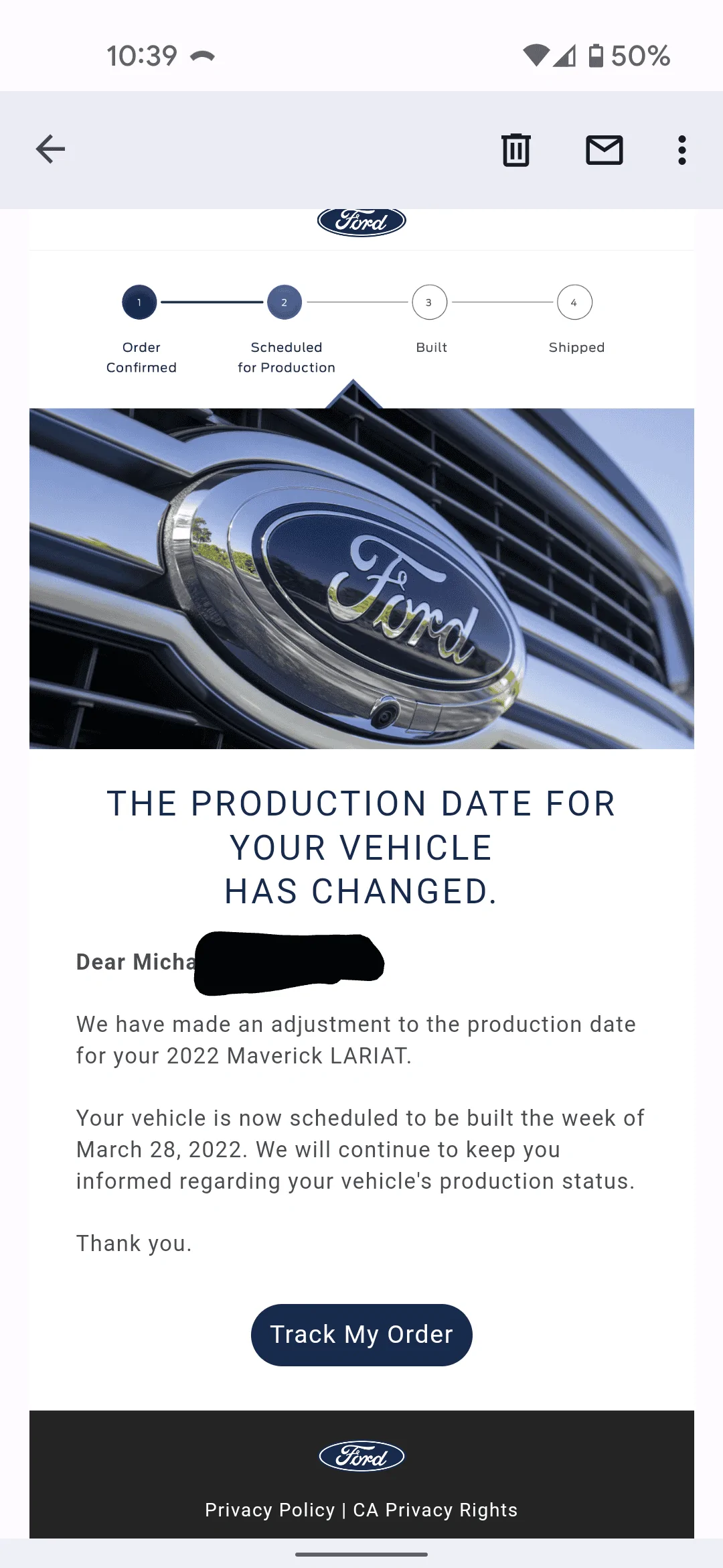 Ford Maverick Scheduled yesterday, got new build date today Screenshot_20220211-223908