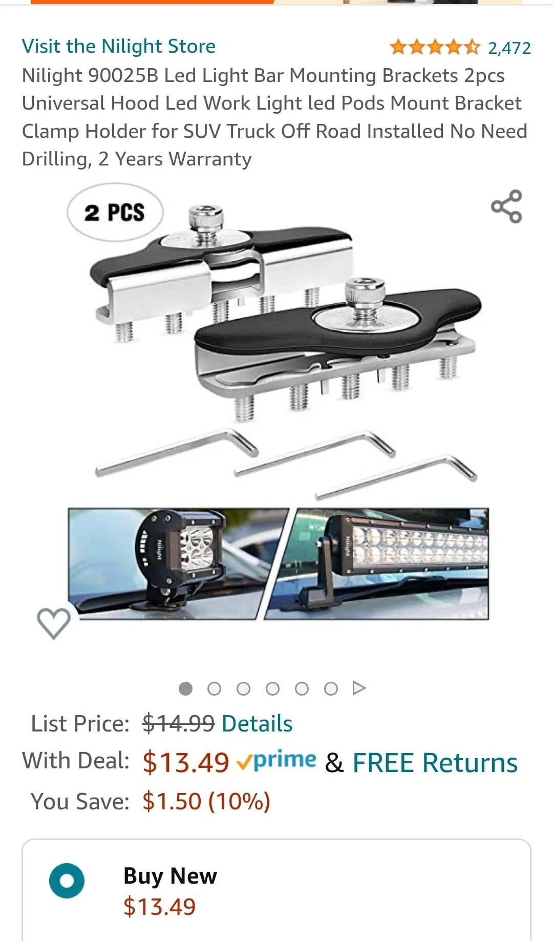 Ford Maverick Ditch lights brackets for the hood? Screenshot_20220212-015221_Amazon Shopping