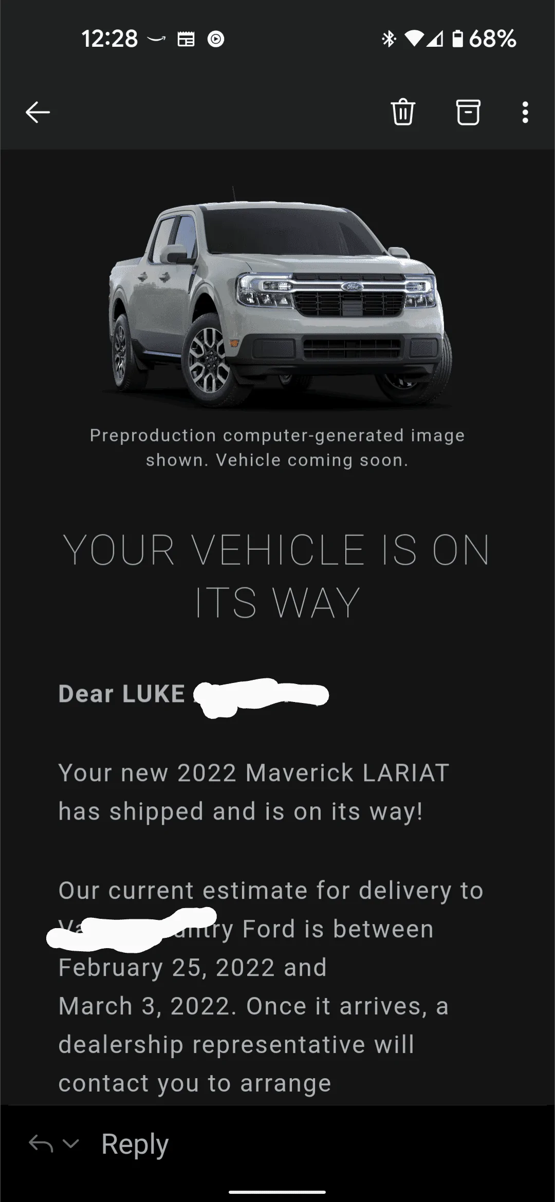 Ford Maverick Multi-month delay for February 2022 deliveries - Why? Screenshot_20220212-122849