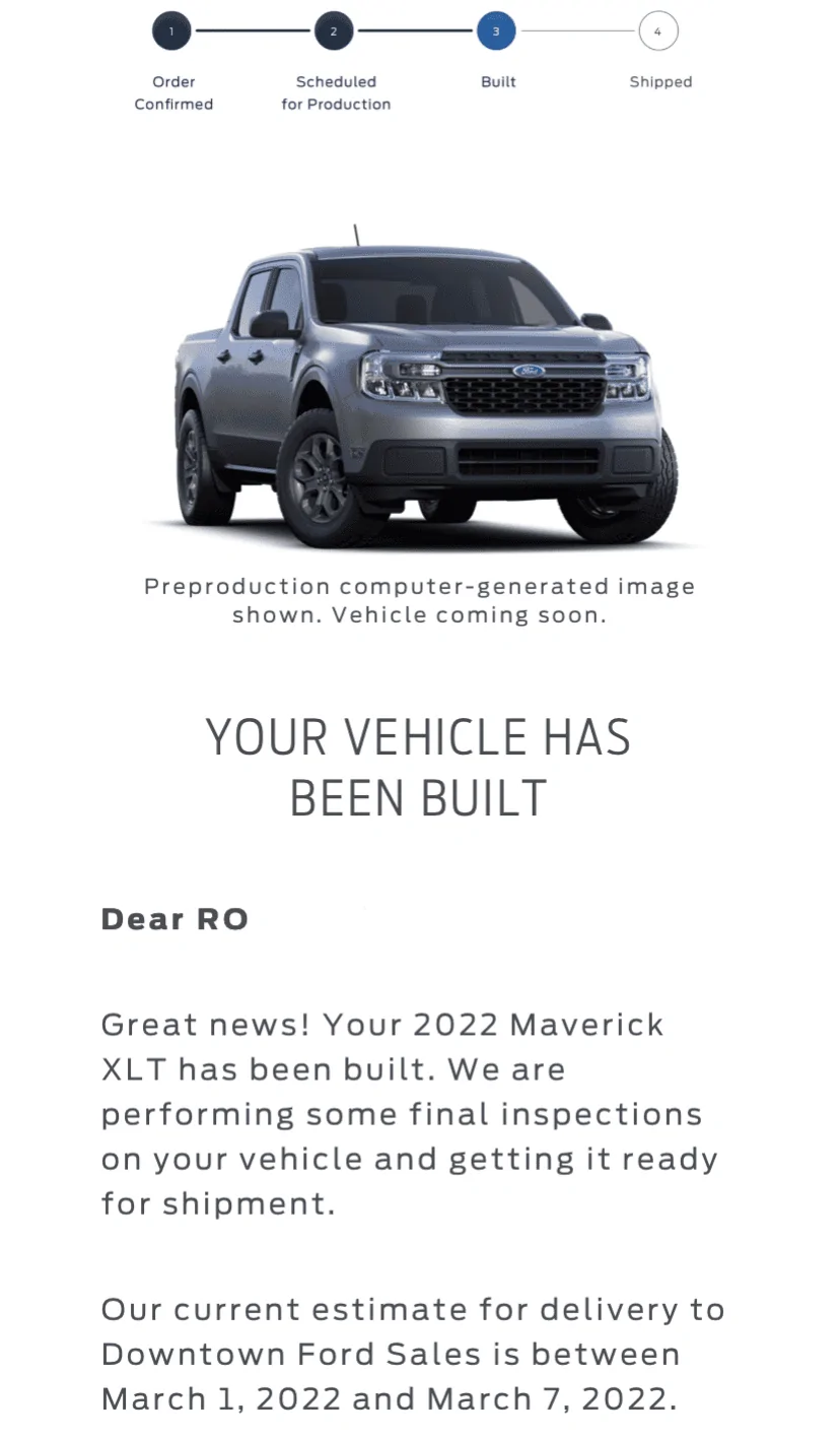 Ford Maverick Got my Built Email  Hybrid XLT Built