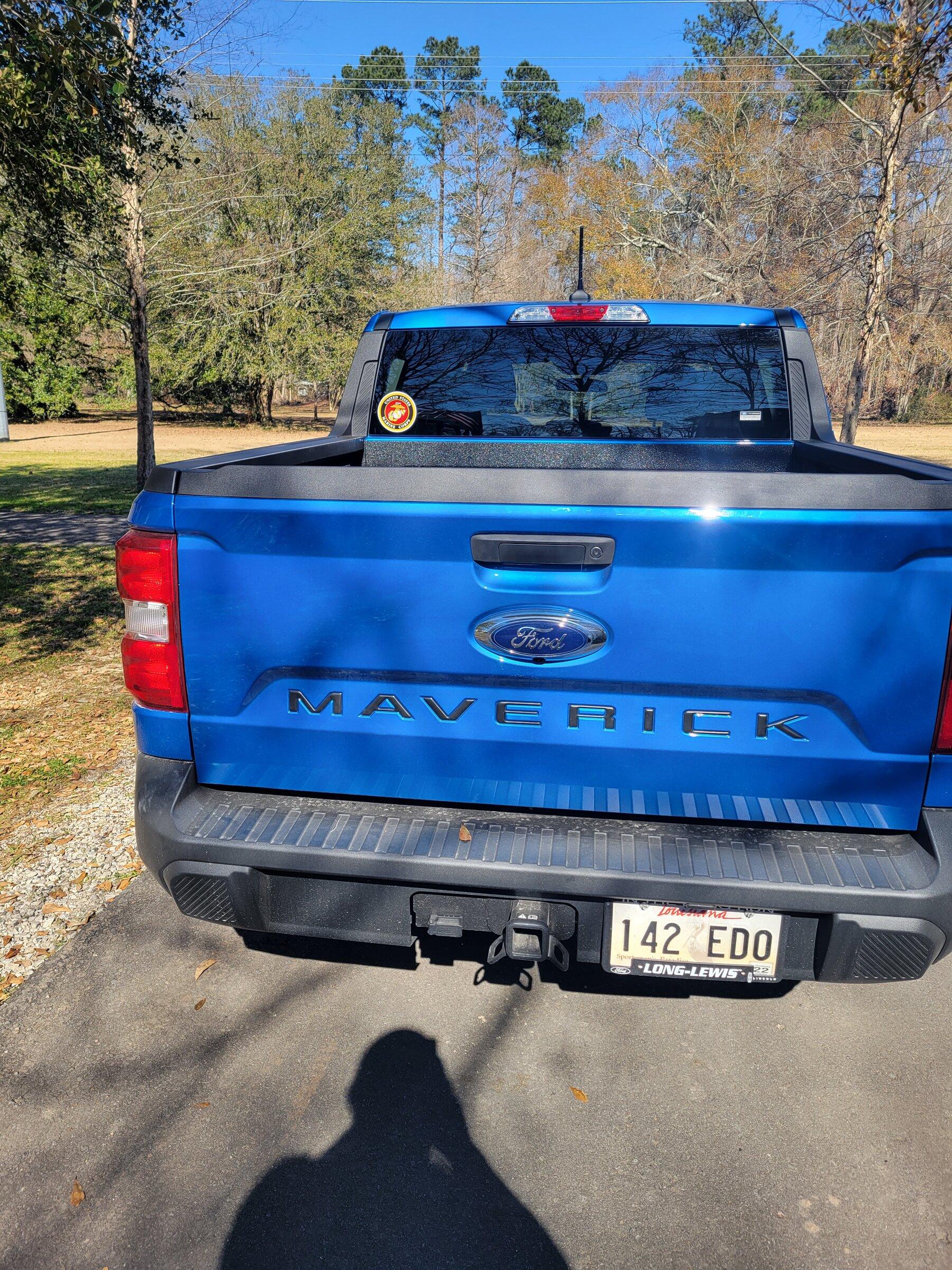Ford Maverick Matte Black tailgate letters on Velocity Blue Maverick 20220209_140848