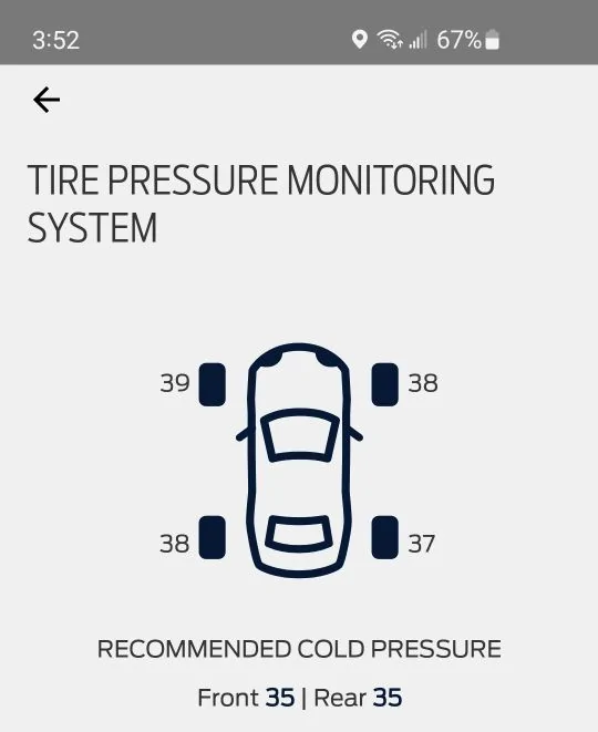 Ford Maverick How to view tire pressures t1