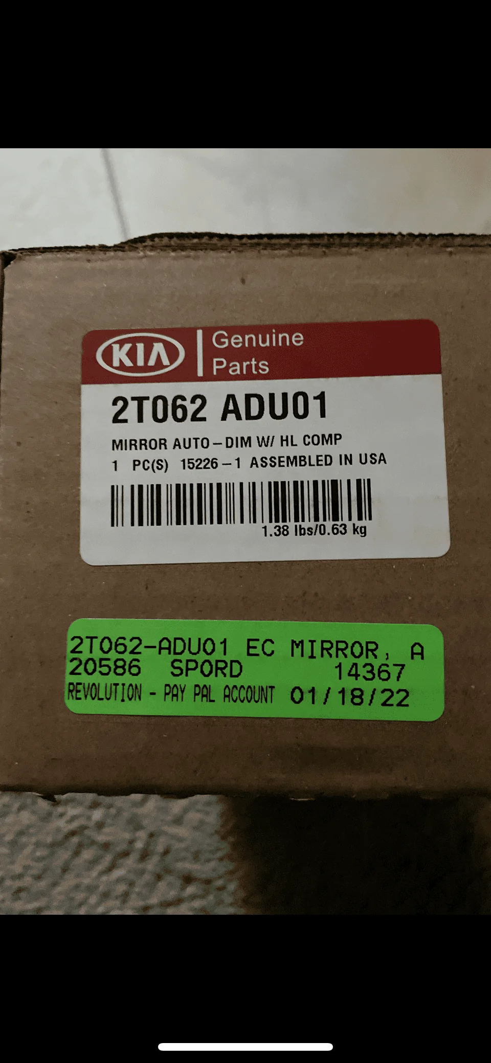 Ford Maverick Kia 2T062-ADU01 home link mirror B9B32B46-A71E-4639-94E9-F2B13F5015A4