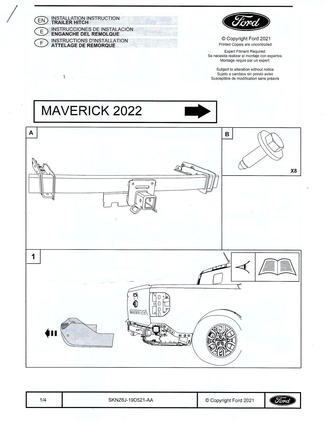 Ford Maverick Trailer Hitch Receiver, 4-pin or Not? Ford Maverick Trailer Hitch Installation Instructions p1-50