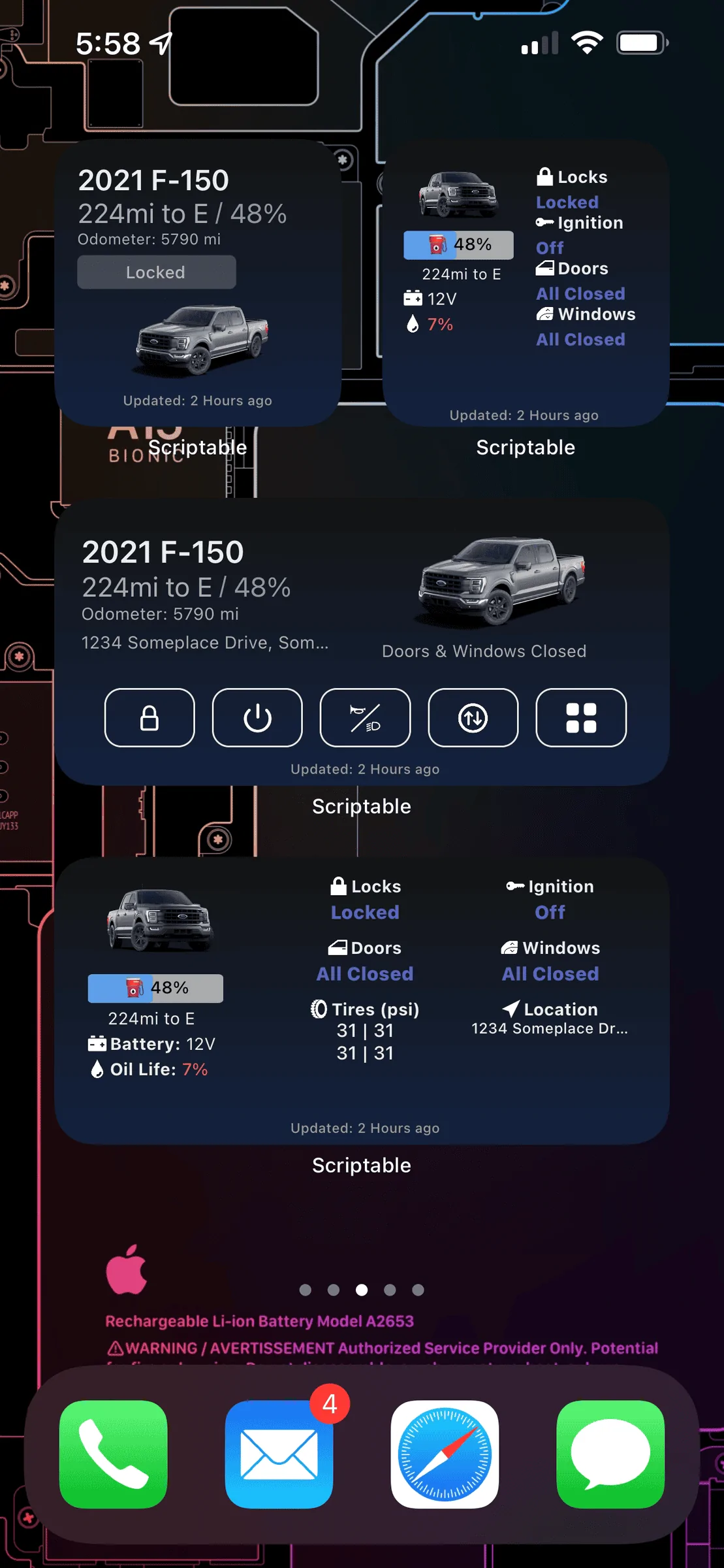 Ford Maverick FordPass - Scriptable Widget V2022.XX (iOS, iPad, MacOS) dark_widgets_example_v2_1