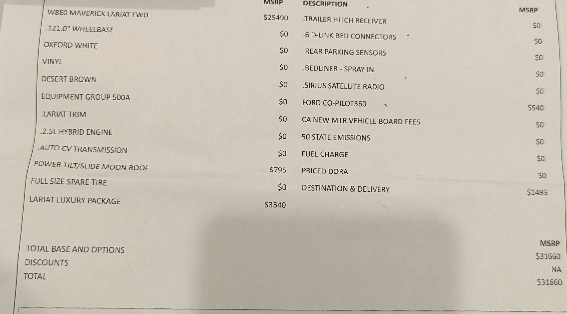 Ford Maverick Price increase shown on window sticker? PXL_20220213_172526823