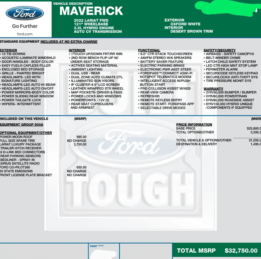 Ford Maverick Price increase shown on window sticker? Screenshot_20220218-134320~3