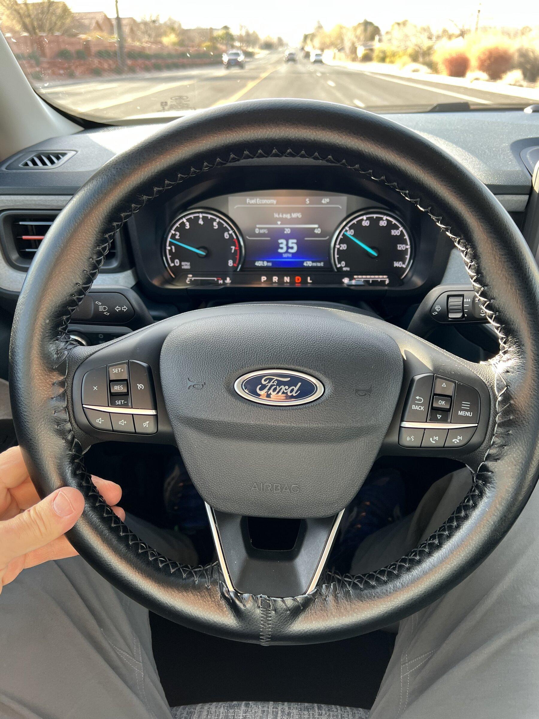Ford Maverick Installing steering wheel cover on Heated Steering Wheel (of XLT Lux Package)? 2022 Ford Maverick DIY Leather Steering Wheel Cover