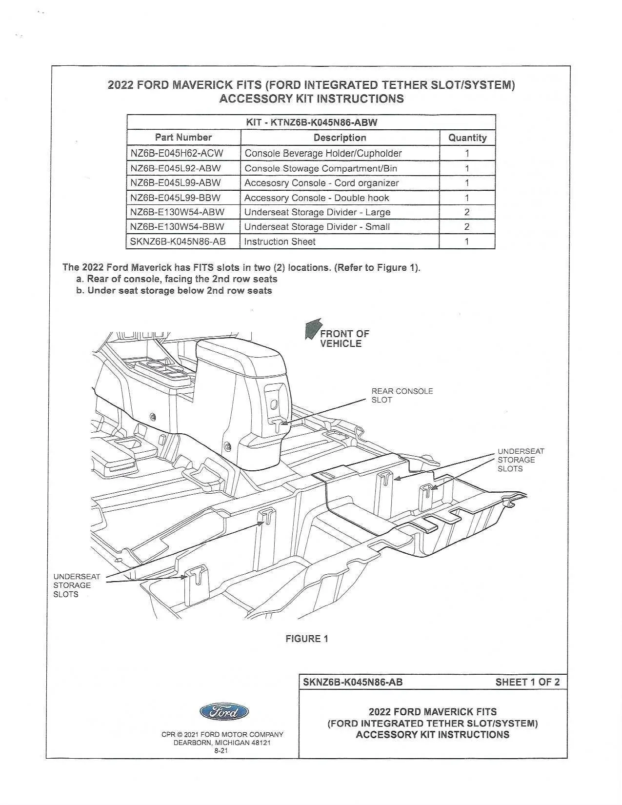 Ford Maverick FITS Accessory Kit Installation Instructions Guide fits-instructions-maverick-2