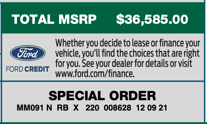 Ford Maverick Window Sticker Color - green vs blue? 1646062997069