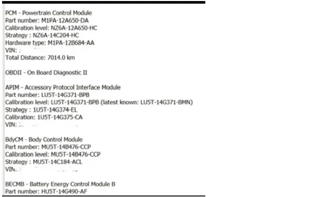 Ford Maverick Modules included with Trim Levels and Options found by FORScan MavConfig