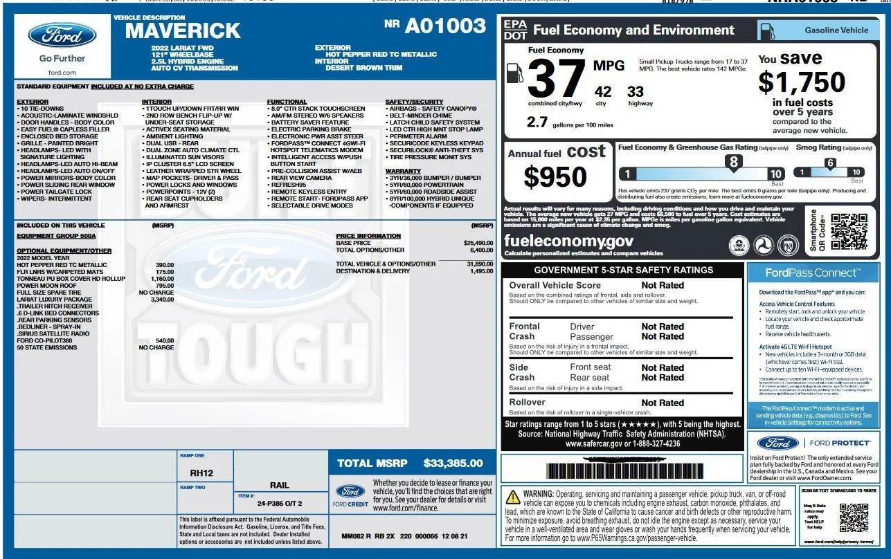 Ford Maverick Window Sticker Color - green vs blue? maverick sticker