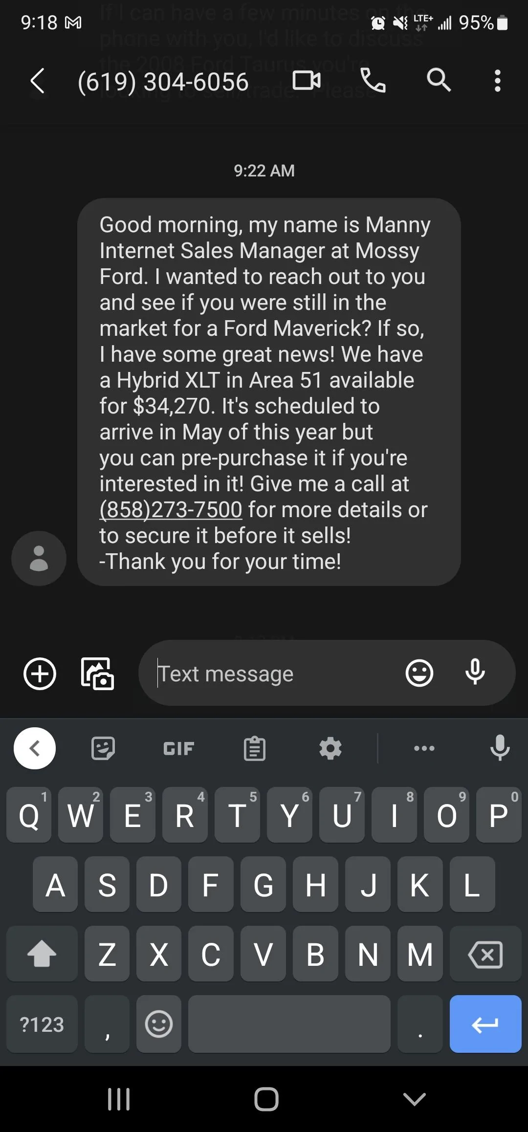Ford Maverick One Avail in SoCal Screenshot_20220301-211828_Messages