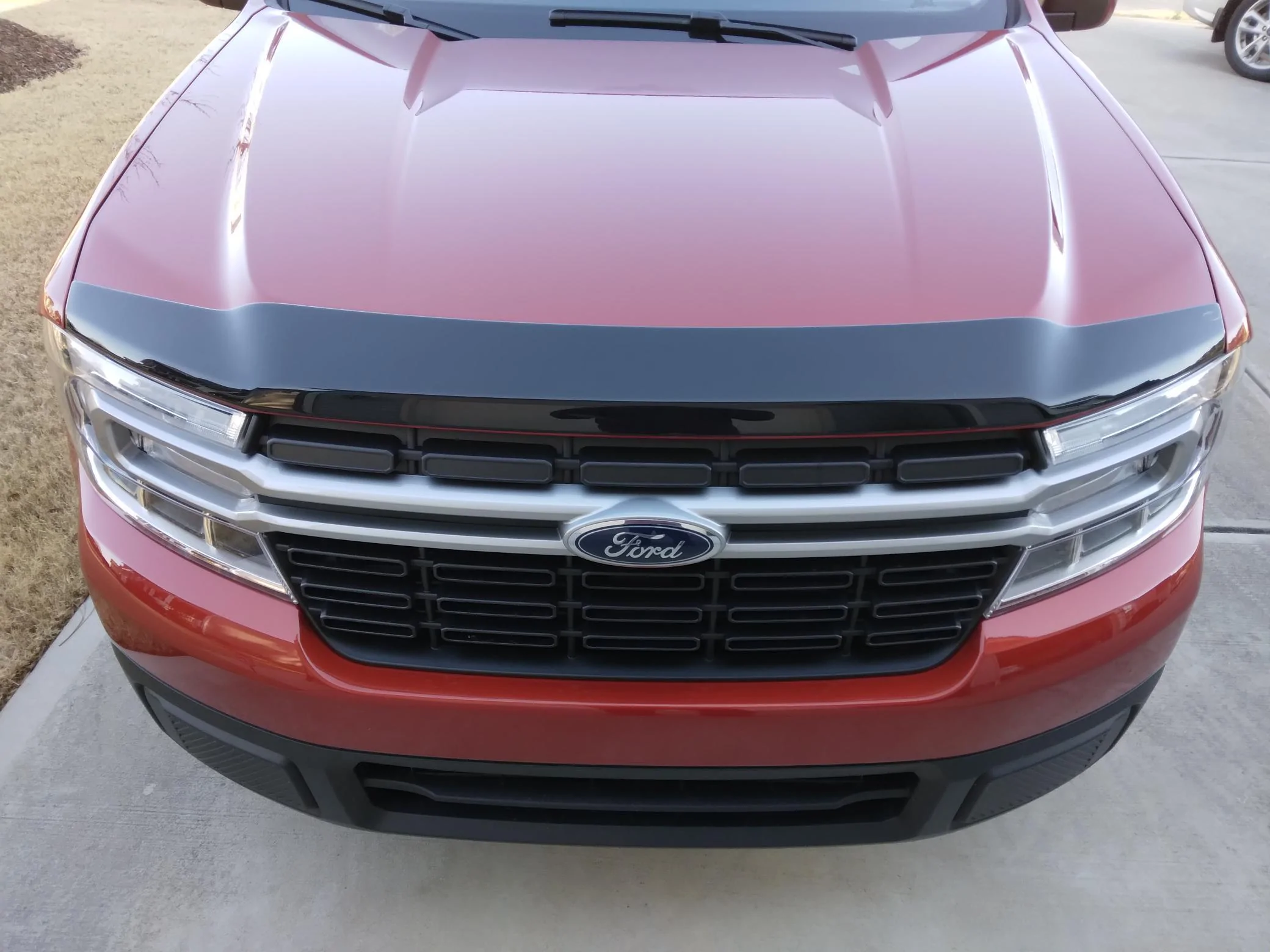 Ford Maverick Took maybe 15 minutes. Excellent fit!  Lund Aeroskin Smoke Hood Protector nose guard1