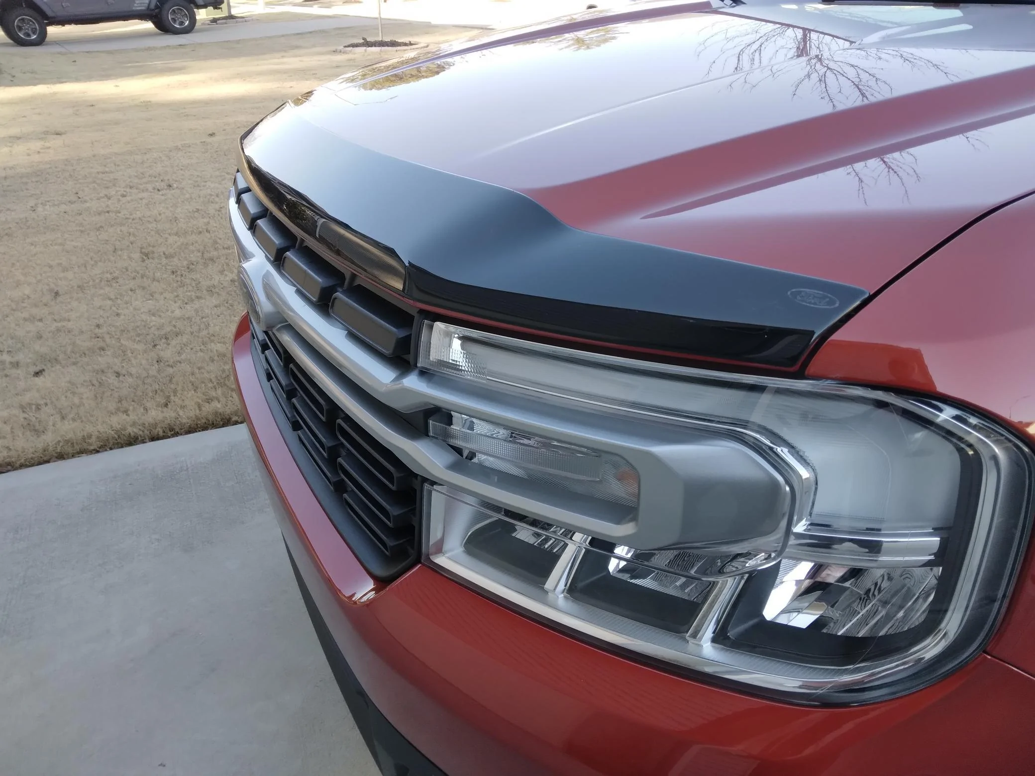 Ford Maverick Took maybe 15 minutes. Excellent fit!  Lund Aeroskin Smoke Hood Protector nose guard 3