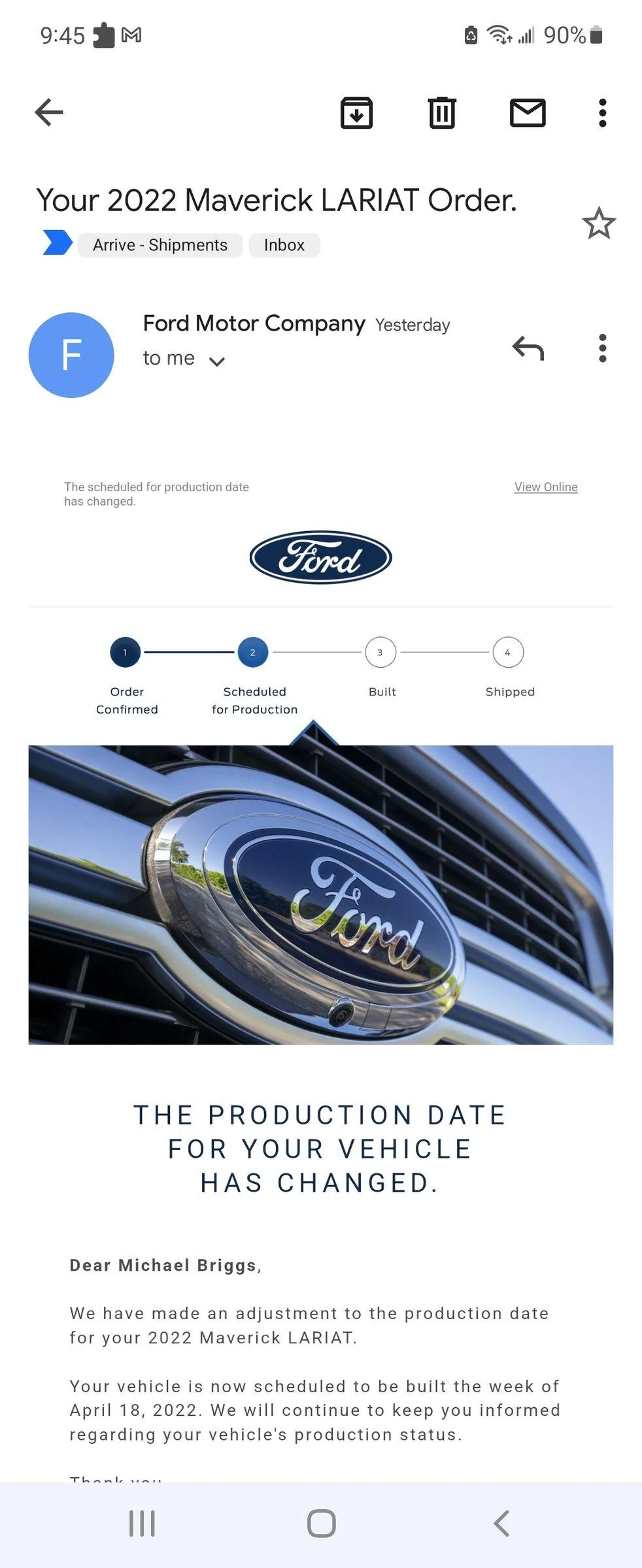 Ford Maverick 📬 3/3 Scheduling Email Received Group [EMAILS NOW ARRIVING!] Screenshot_20220305-094501_Gmail