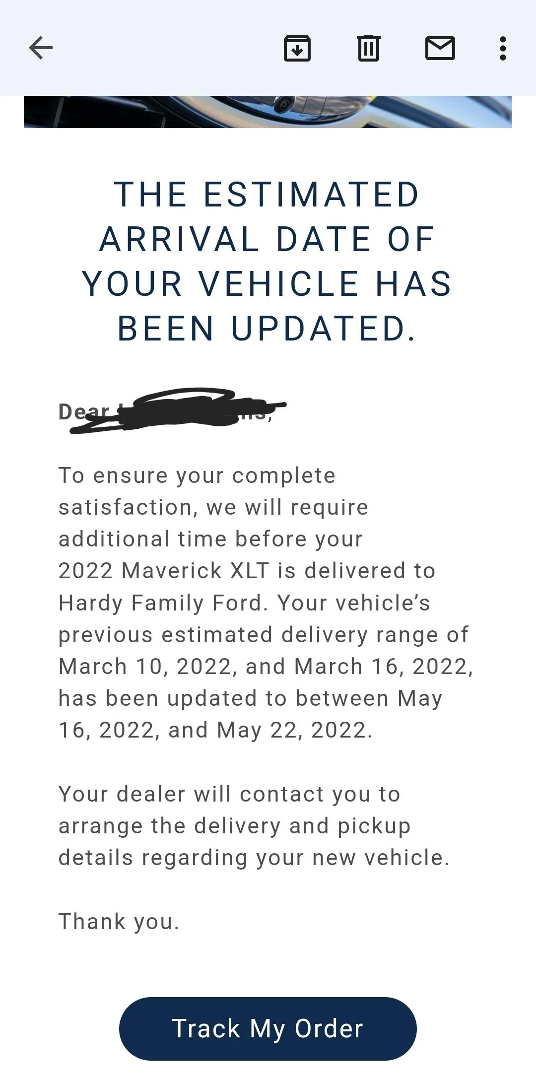 Ford Maverick Sat email surprise..Delivery date pushed back...again Screenshot_20220305-202715_Gmail